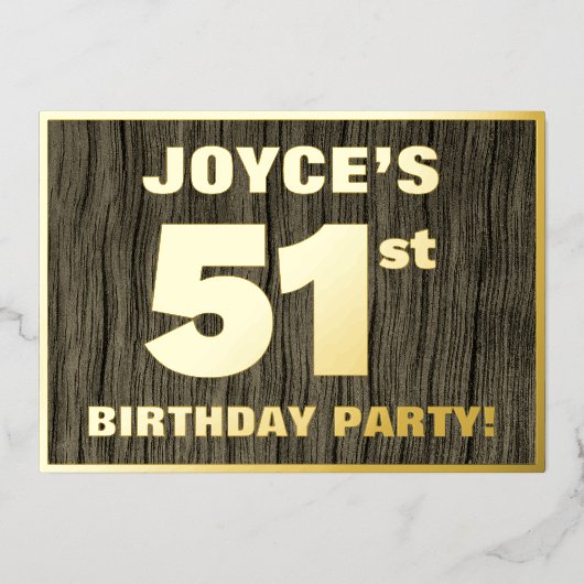第51回バースデーパーティはっきりしたーフェイク:, Wood Grain Pattern 箔招待状 (正面)