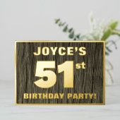 第51回バースデーパーティはっきりしたーフェイク:, Wood Grain Pattern 箔招待状 (立ち正面)