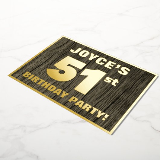 第51回バースデーパーティはっきりしたーフェイク:, Wood Grain Pattern 箔招待状 (回転した状態)