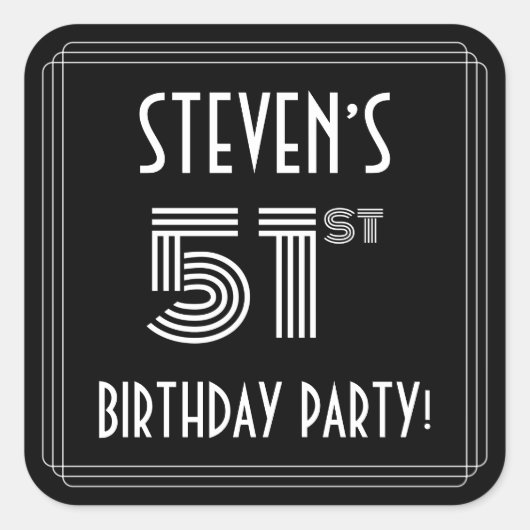 第51回バースデーパーティー:アールデコスタイルと名前をカスタムする スクエアシール (正面)