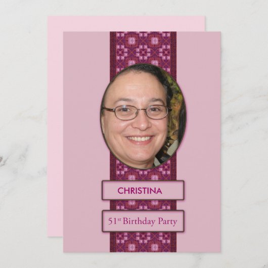 第51回誕生日パーティーの招待写真と名前 招待状 (正面/裏面)