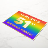 第51回誕生日パーティー:おもしろい、レインボーカラフルパターン 箔招待状 (回転した状態)