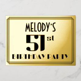 第51回誕生日パーティー：アールデコの外観"51"と名前 箔招待状