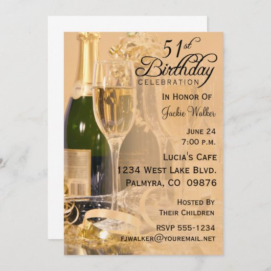 第51誕生日のパーティの招待状 招待状 (正面/裏面)