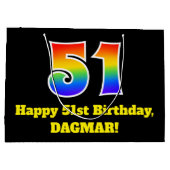 第51誕生日～おもしろい, カラフル, 鮮やか, Rainbow 51 ラージペーパーバッグ (裏面)