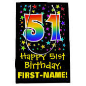 第51誕生日:スターカラフルズパターン&レインボー51 ミディアムペーパーバッグ (正面)