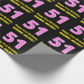 第51誕生日:ピンクストライプのハートと51 +名前 ラッピングペーパー (角)