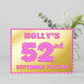 第52回バースデーはっきりしたタ・パーティ:おもしろい、ピンクストライプ・# 52 箔招待状 (立ち正面)