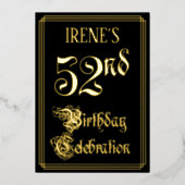 第52回バースデーパーティーファンシー – 脚本と名前をカスタムする 箔招待状 (正面)