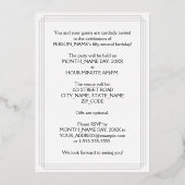 第52回バースデーパーティーファンシー – 脚本と名前をカスタムする 箔招待状 (裏面)