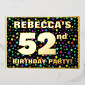 第52回バースデーパーティー – おもしろい、スターカラフルズ・パターン 箔招待状 (正面)
