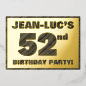 第52回バースデーパーティー – はっきりした、ウッドグフェイクレイン文字 箔招待状 (正面)