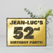 第52回バースデーパーティー – はっきりした、ウッドグフェイクレイン文字 箔招待状 (立ち正面)