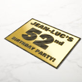 第52回バースデーパーティー – はっきりした、ウッドグフェイクレイン文字 箔招待状 (回転した状態)