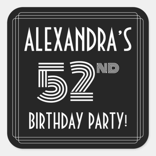 第52回バースデーパーティー:アールデコスタイルと名前をカスタムする スクエアシール (正面)