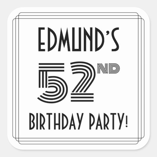 第52回バースデーパーティー：アールデコスタイル+名前をカスタムする スクエアシール (正面)