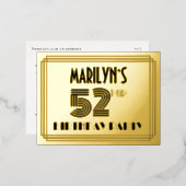 第52回バースデーパーティー~アールデコスタイル「52」 +名前 箔招待状ポストカード (正面/裏面)