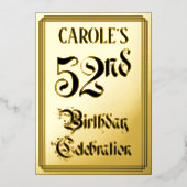 第52回バースデーパーティー – エレガント脚本+名前をカスタムする 箔招待状 (正面)