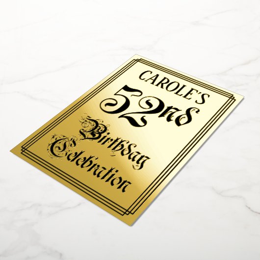 第52回バースデーパーティー – エレガント脚本+名前をカスタムする 箔招待状 (回転した状態)