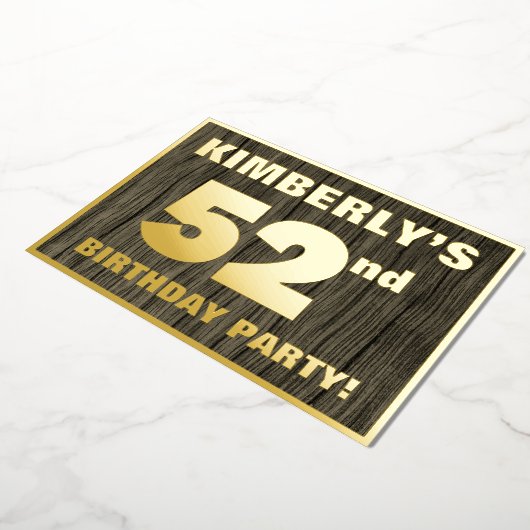 第52回誕生日パーティーはっきりした:，木目フェイク模様 箔招待状 (回転した状態)