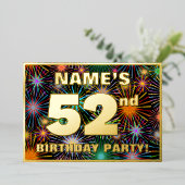 第52回誕生日パーティー – おもしろいカラフル、Fireworks Look 箔招待状 (立ち正面)