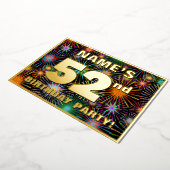 第52回誕生日パーティー – おもしろいカラフル、Fireworks Look 箔招待状 (回転した状態)
