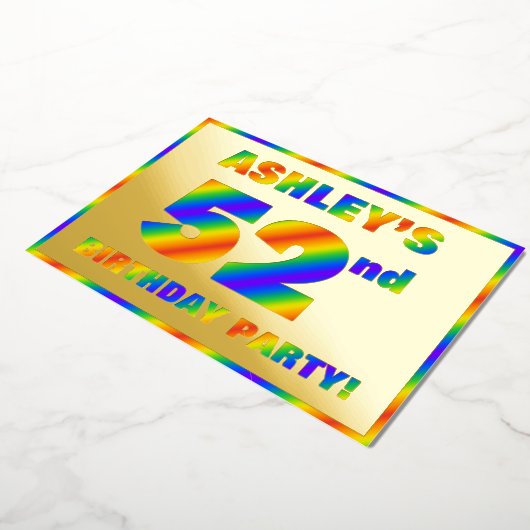 第52回誕生日パーティー – おもしろい、レインボースペクトル「52」 箔招待状 (回転した状態)