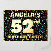第52回誕生日パーティー – おもしろい、音楽カラフル記号 箔招待状 (正面)
