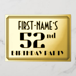 第52回誕生日パーティー：アールデコの外観"52"と名前 箔招待状