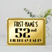 第52回誕生日パーティー：アールデコの外観"52"と名前 箔招待状 (立ち正面)