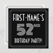 第52回誕生日パーティー:アールデコスタイル(名前をカスタムする付き) 招待状 (正面/裏面)