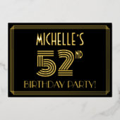 第52回誕生日パーティー – アールデコスタイル「52」 +名前 箔招待状 (正面)