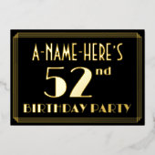 第52回誕生日パーティー：アールデコ検索"52"、名前あり 箔招待状 (正面)