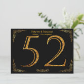 第52回誕生日パーティー,ギャツビースタイル,ブラック金ゴールドグリッター 招待状 (スタンド正面)
