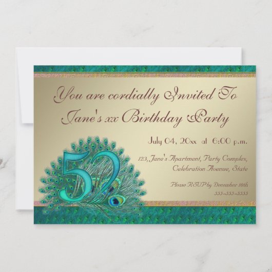 第52誕生日のエレガントで装飾的な写真の招待状 招待状 (裏面)