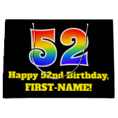 第52誕生日～おもしろい, カラフル, 鮮やか, Rainbow 52 ラージペーパーバッグ (正面)