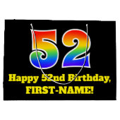 第52誕生日～おもしろい, カラフル, 鮮やか, Rainbow 52 ラージペーパーバッグ (裏面)