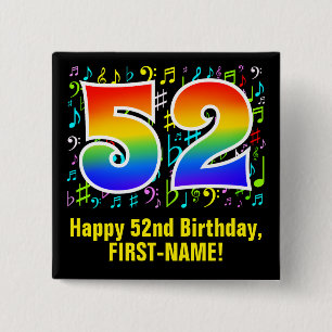 第52誕生日:ミュージカラフルックシンボル，レインボー52 缶バッジ