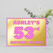 第53回バースデーパーティはっきりした:おもしろい、ピンクストライプ色のアイテム# 53 箔招待状 (立ち正面)