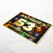 第53回バースデーパーティー – おもしろいカラフル、Fireworks Look 箔招待状 (回転した状態)