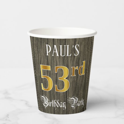 第53回バースデーパーティー – フェイク金ゴールド&ウッドフェイク・ルックス 紙コップ (裏面)