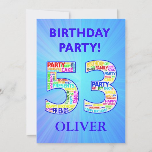 第53回誕生日パーティーの招待の名前の追加 招待状 (正面)