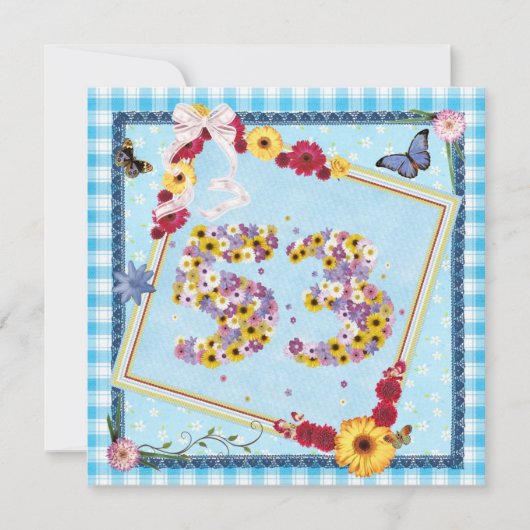 第53回誕生日パーティー招待花、蝶 招待状 (正面)