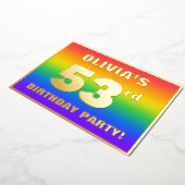第53回誕生日パーティー：おもしろいカラフル、レインボーパターン 箔招待状 (回転した状態)