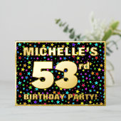 第53回誕生日パーティー – おもしろいカラフル, Stars Pattern 箔招待状 (立ち正面)