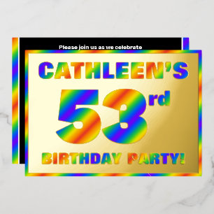 第53回誕生日パーティー – おもしろい、レインボースペクトル「53」 箔招待状