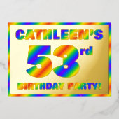 第53回誕生日パーティー – おもしろい、レインボースペクトル「53」 箔招待状 (正面)