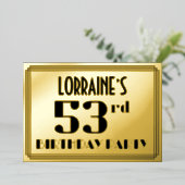 第53回誕生日パーティー:アールデコの外観"53"と名前 箔招待状 (立ち正面)