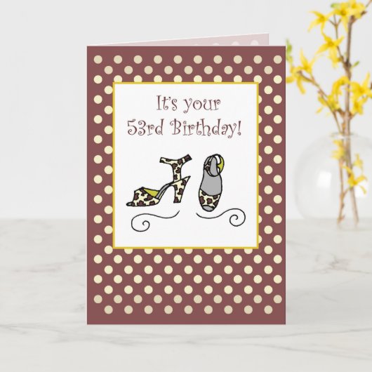 第53誕生日婦人靴,水玉模様 カード (黄色い花)