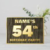 第54回バースデーパーティーはっきりした:,木目フェイク模様 箔招待状 (立ち正面)